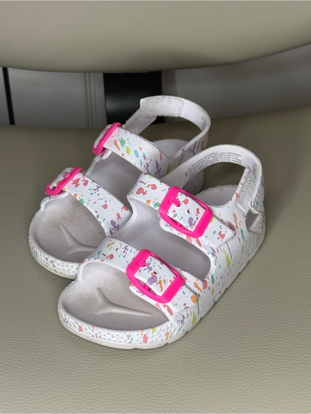 The Children's Place White Sandals with Pink Buckles and Multicolor Speckles